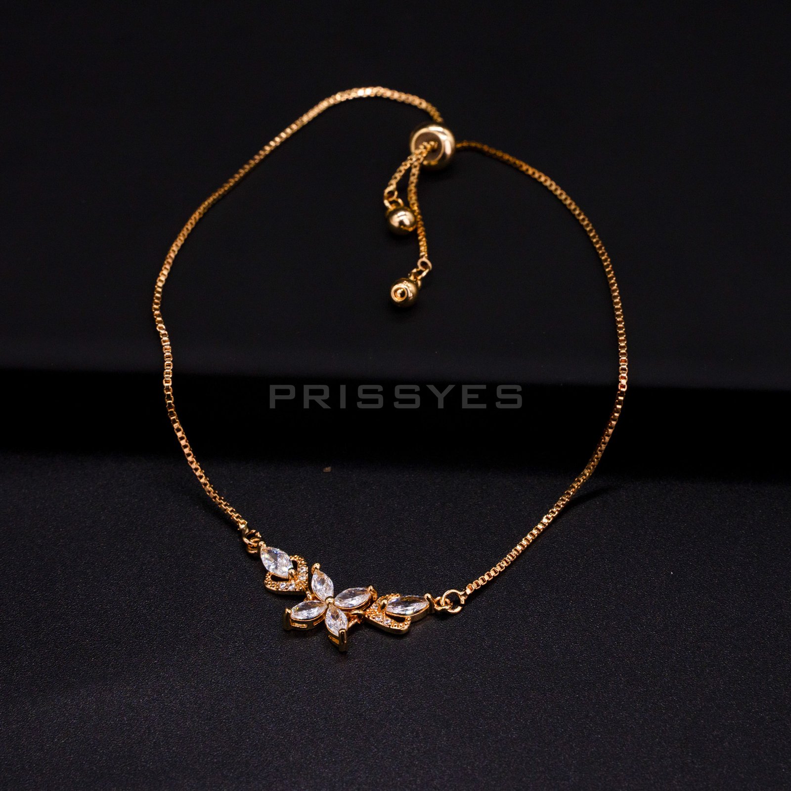 Flower Design Stone Beaded Gold Chain Bracelet