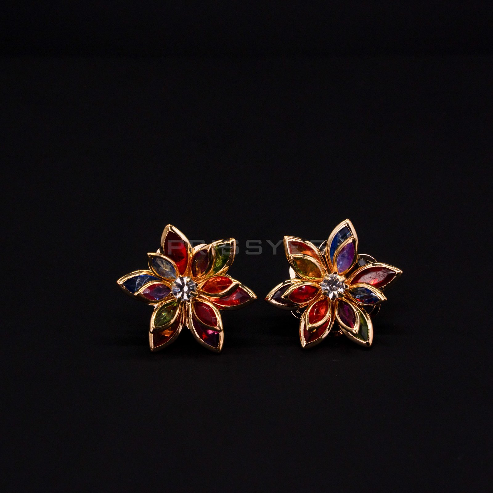 Colorful Stone flower Stud Earring