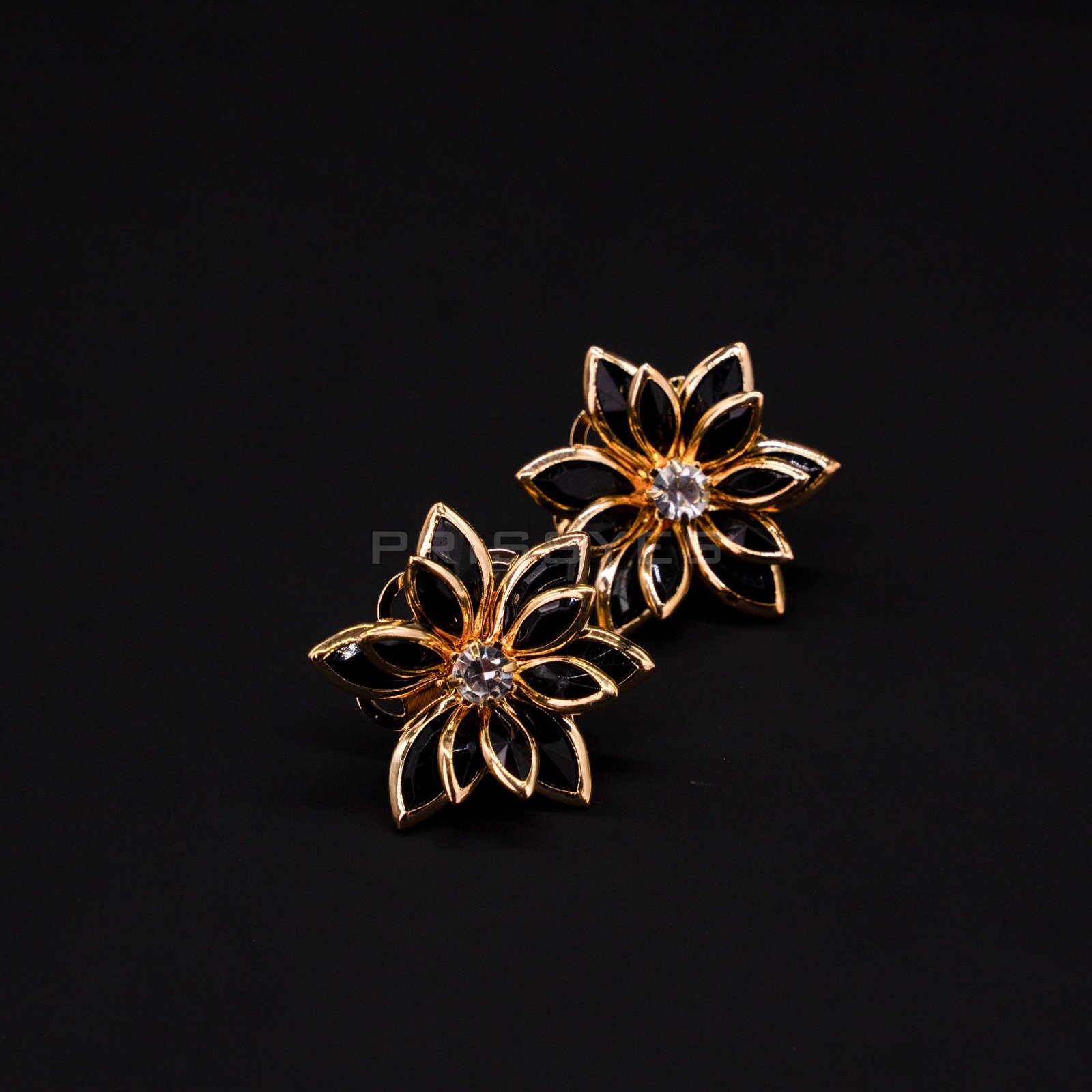 Black Stone  Flower Stud Earring