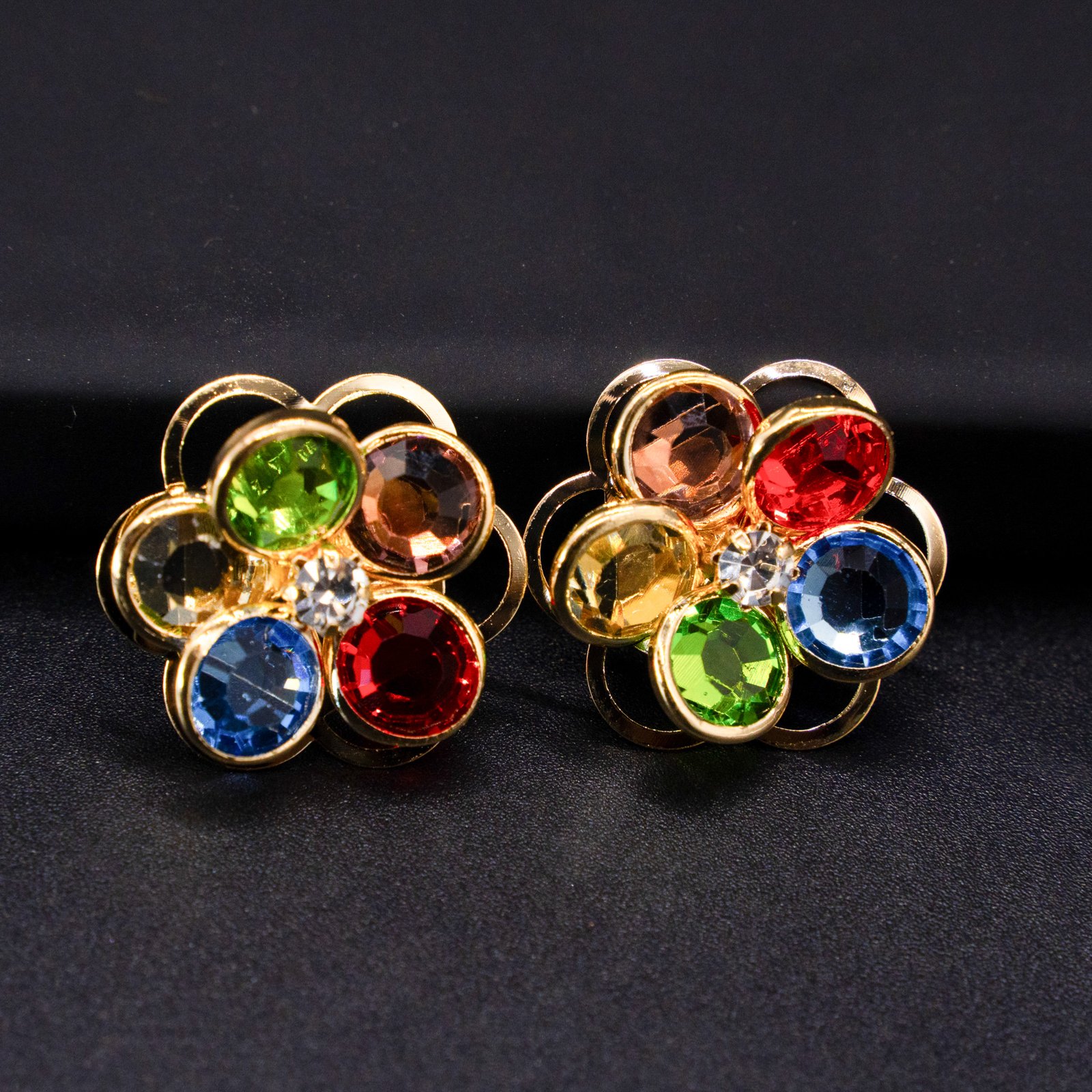 Colorful Round Stone flower Stud Earring