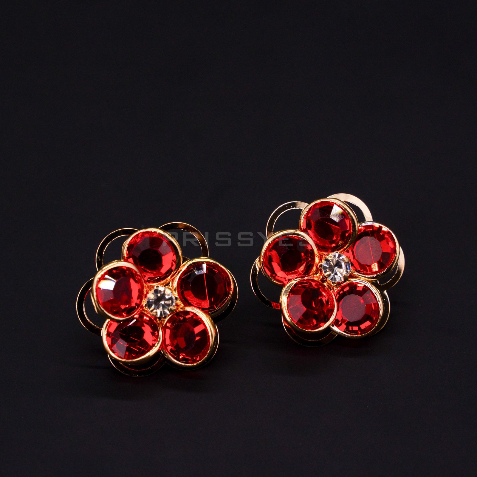 Red Round Stone Flower Stud Earring