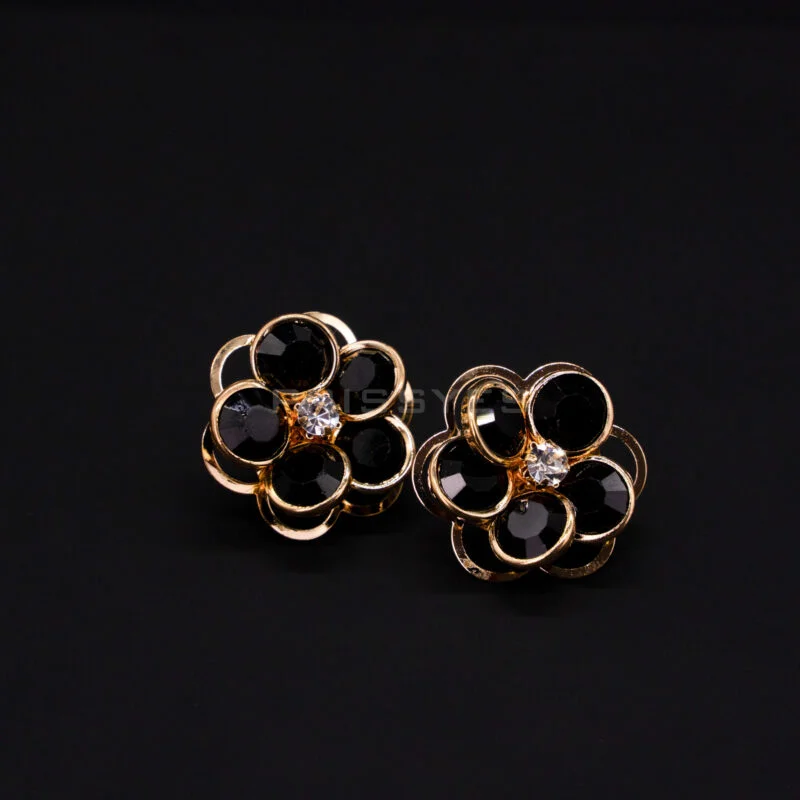 Black Round Stone Flower Stud Earring