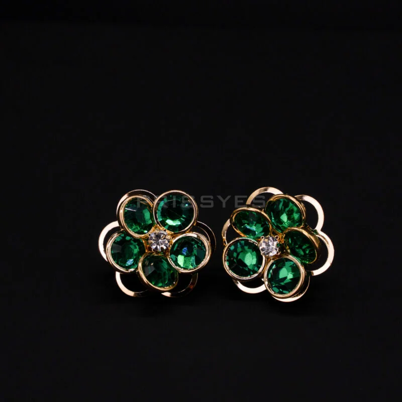 Green Round Stone Flower Stud Earring