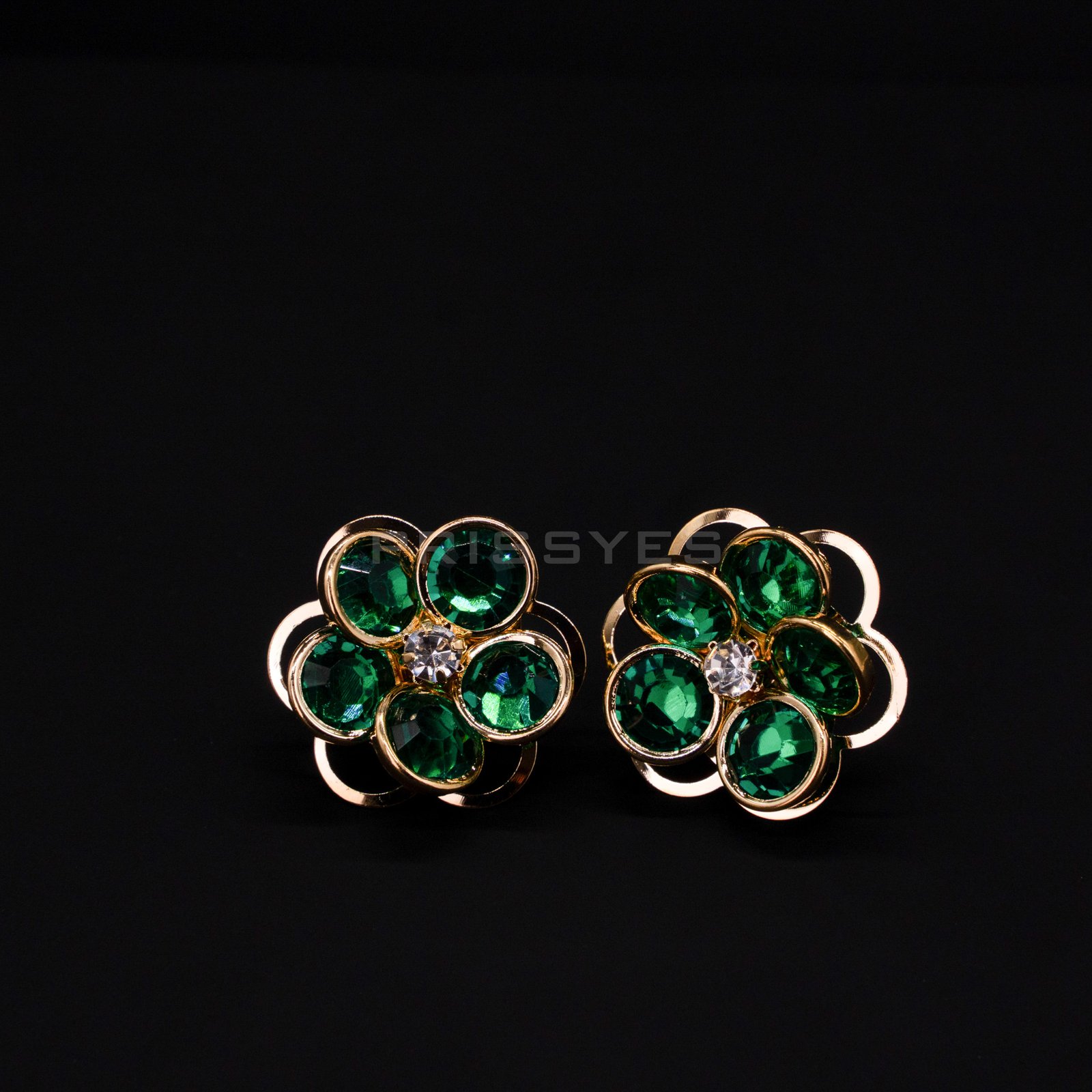 Green Round Stone Flower Stud Earring