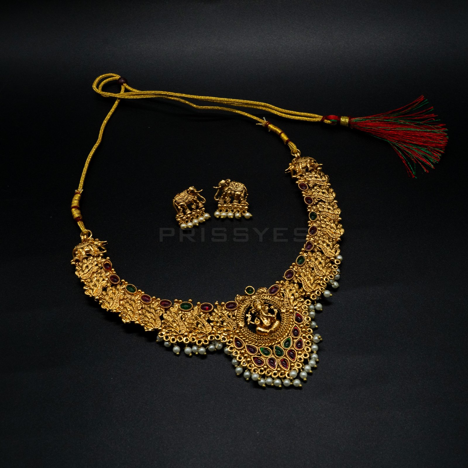Ganesh Peacock Pearl Design Brass Necklace