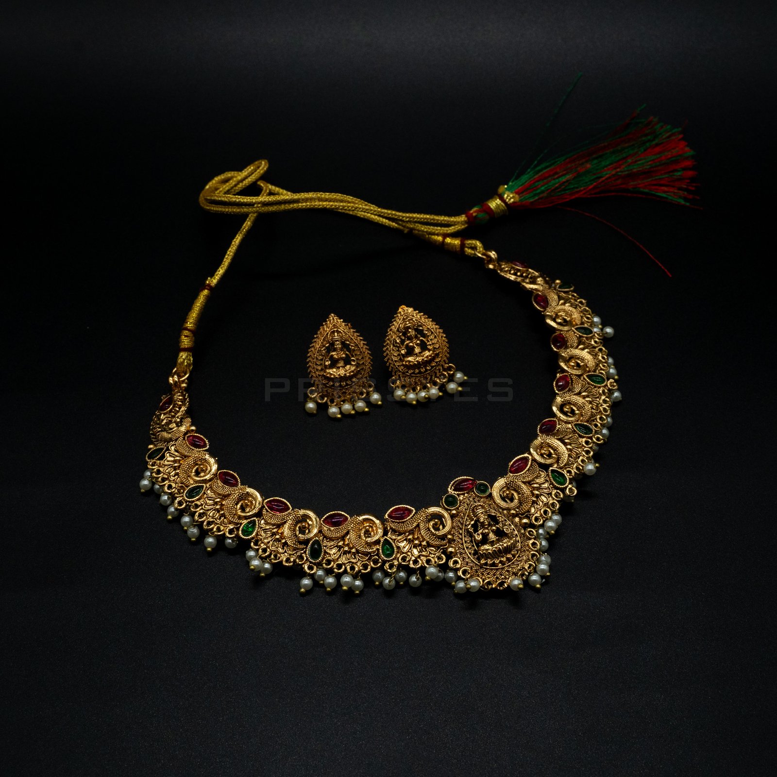 Laxmi Peacock Pearl Design Brass Necklace