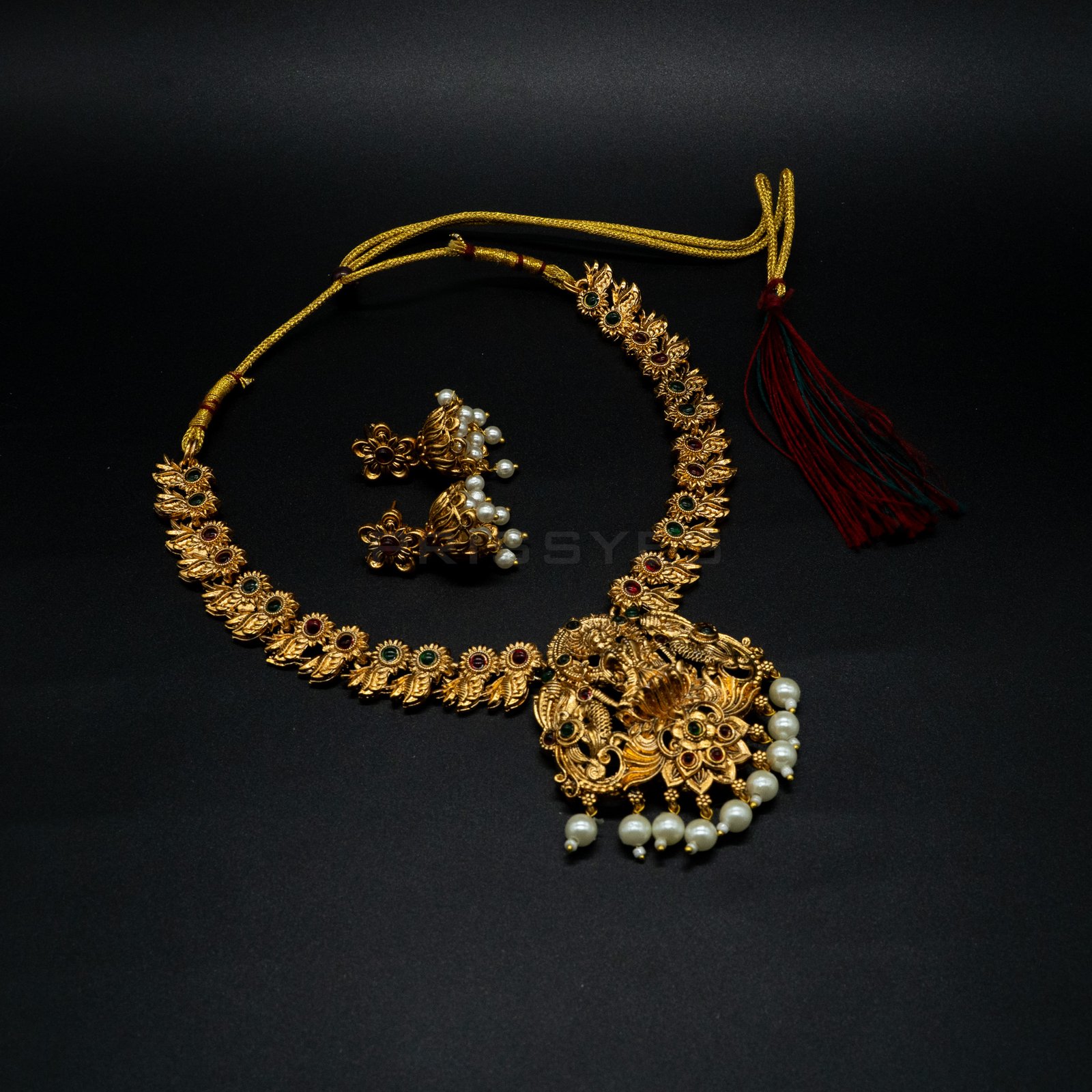 Laxmi Flower with Pearl Design Brass Necklace